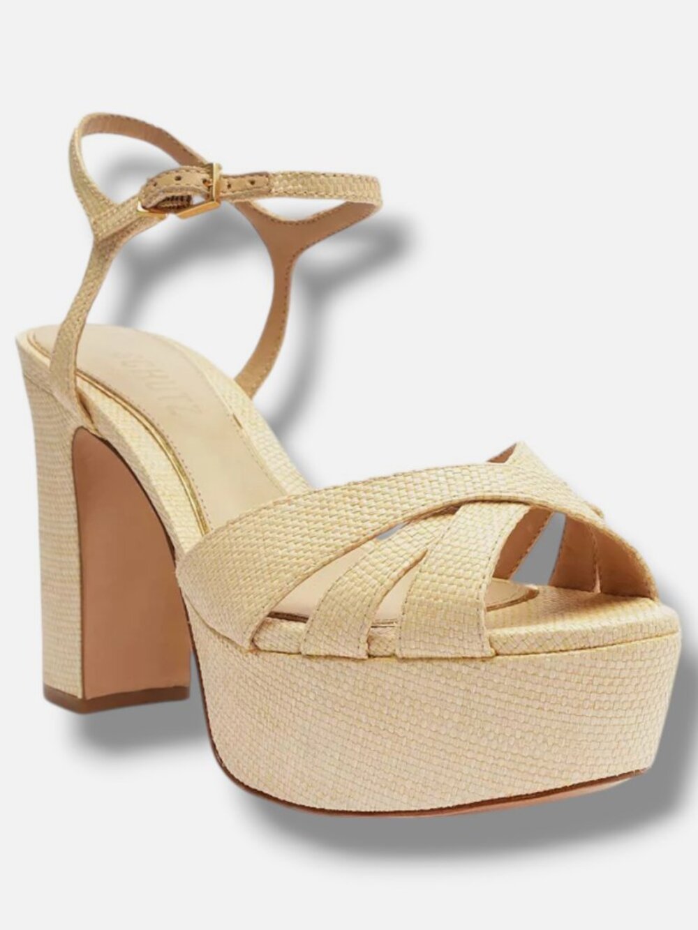 SCHUTZ Women's Beige Keefa Crossover Strap High Heel Platform Sandals Size 8.5B